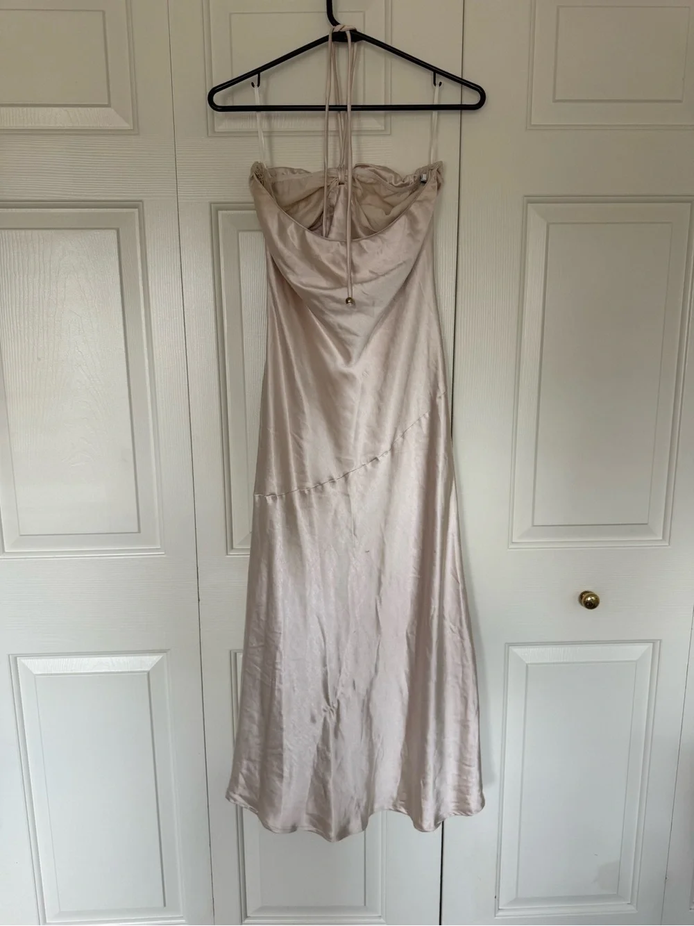Silky Cream Satin Slip Dress with Cowl Neck